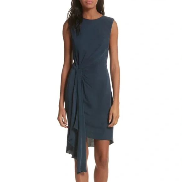 Milly Navy Front Drape Silk Dress - Picture 1 of 7